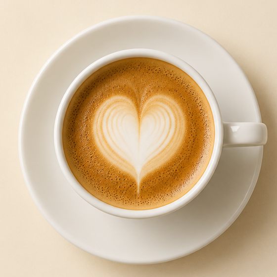 Chávena de café com desenho em coração, vista de cima