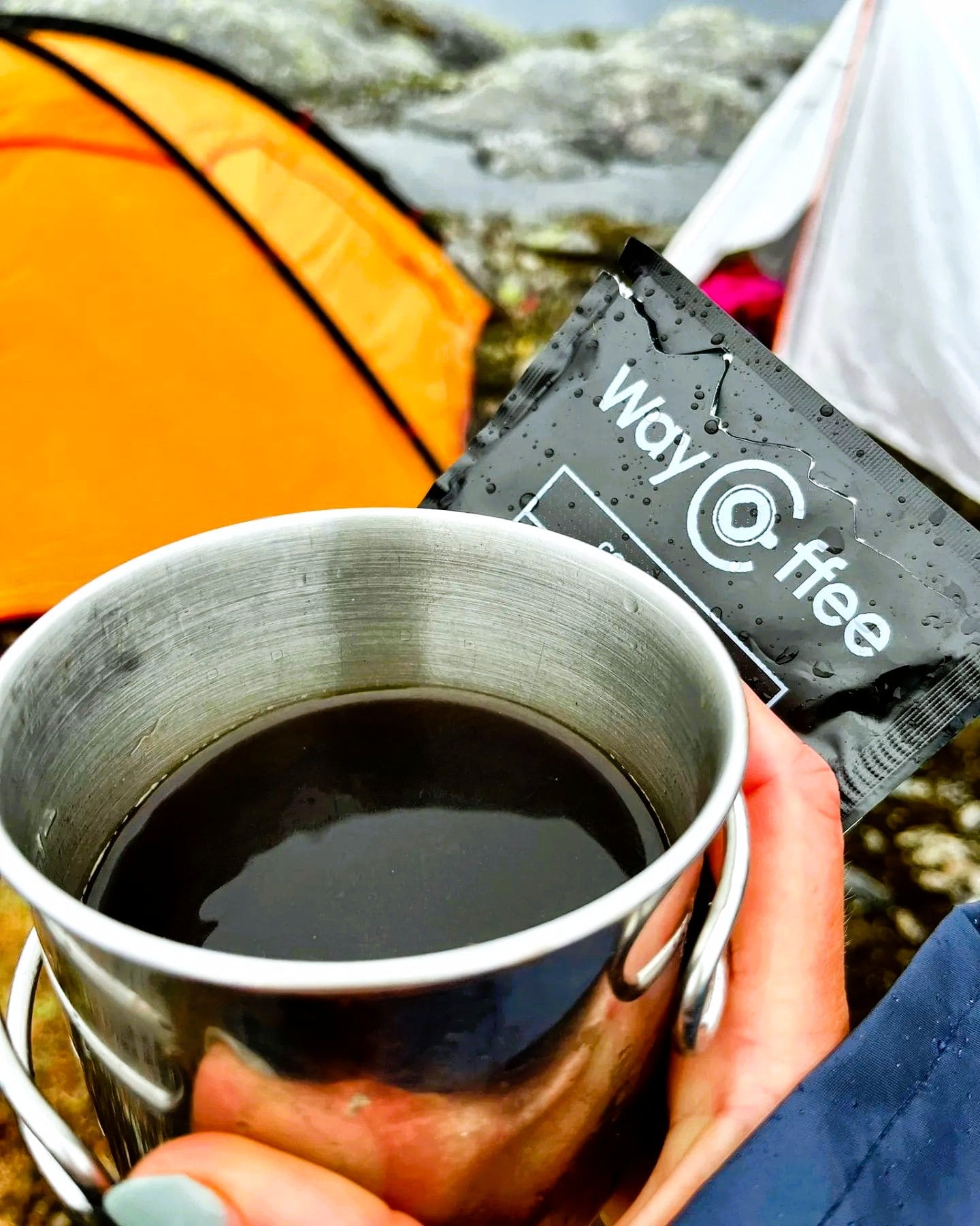WayCoffee one cup coffee bags in mountains, outdoor